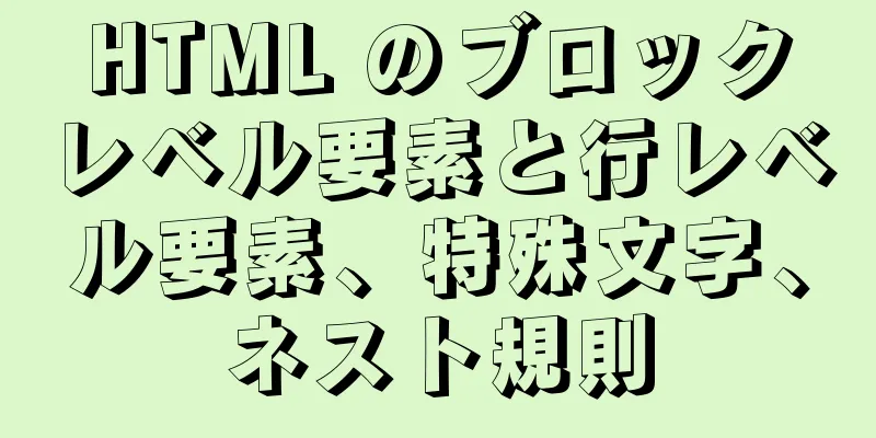 HTML のブロックレベル要素と行レベル要素、特殊文字、ネスト規則