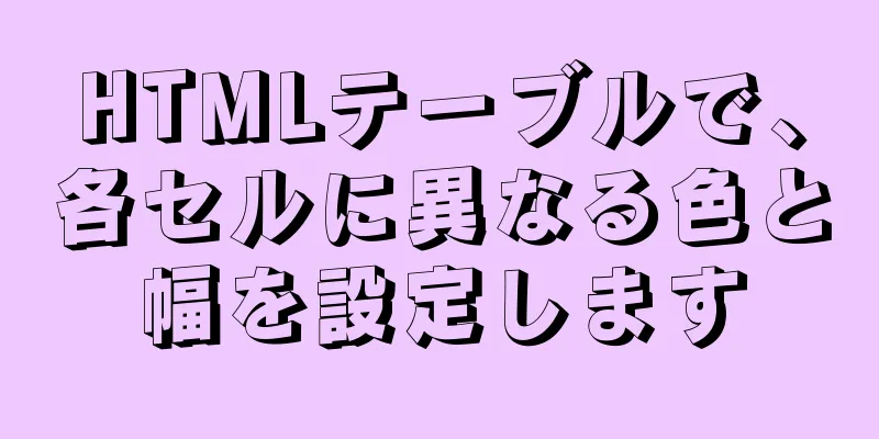 HTMLテーブルで、各セルに異なる色と幅を設定します