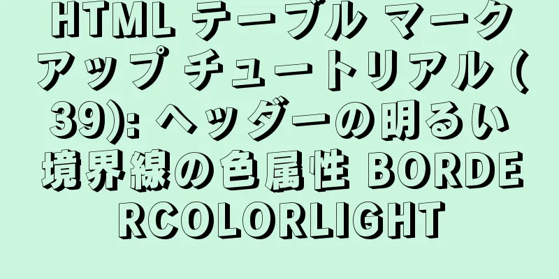 HTML テーブル マークアップ チュートリアル (39): ヘッダーの明るい境界線の色属性 BORDERCOLORLIGHT