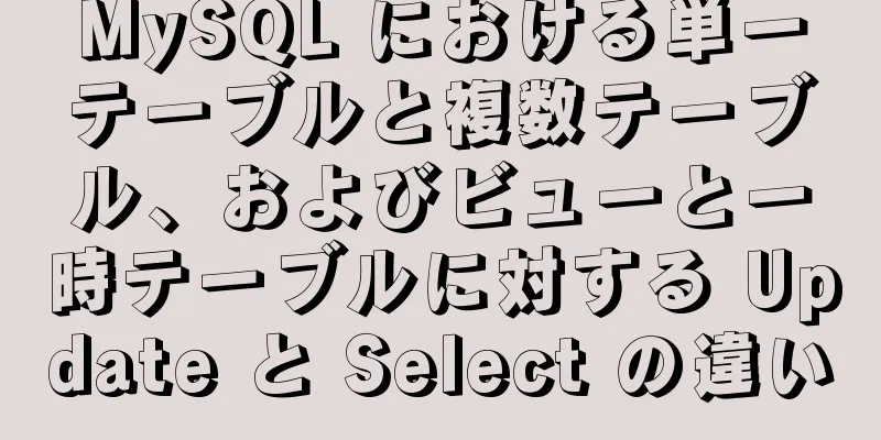MySQL における単一テーブルと複数テーブル、およびビューと一時テーブルに対する Update と Select の違い